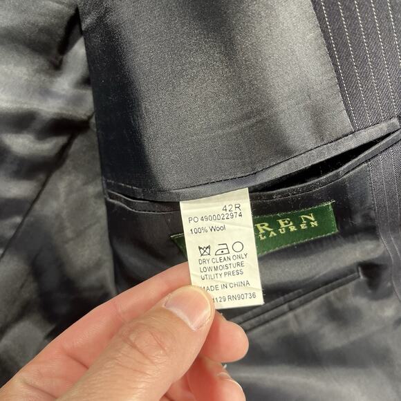 LAUREN RALPH LAUREN BLAZER MENS 42R BLUE PINSTRIPE TWO BUTTON SUIT JACKET WOOL - Picture 9 of 11